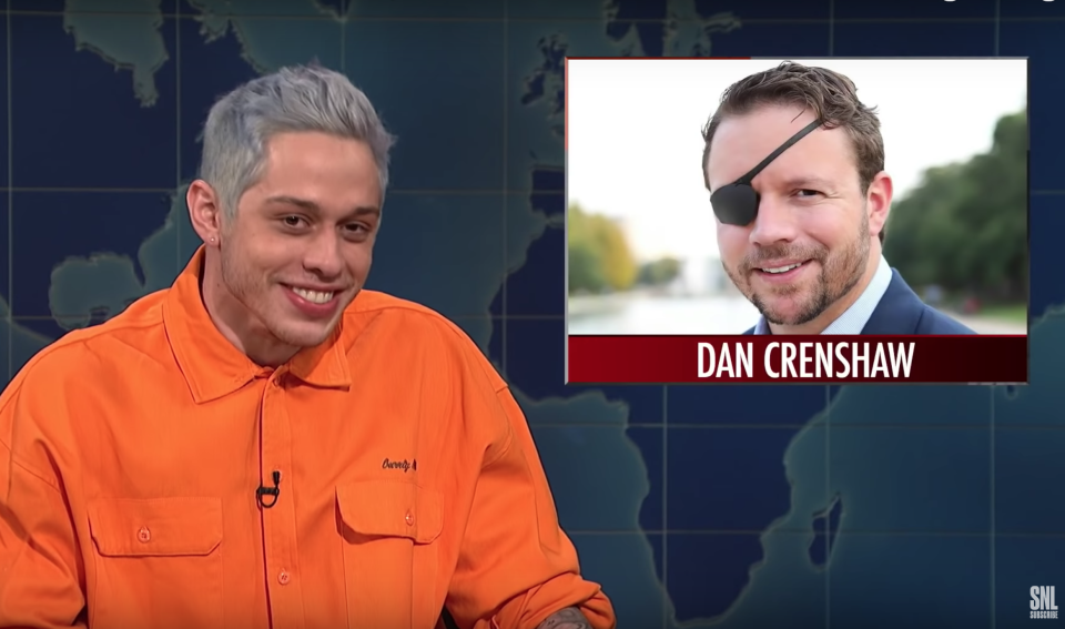 Pete Davidson mocked congressional candidate Dan Crenshaw for wearing an eye patch. (Photo: YouTube/Saturday Night Live)