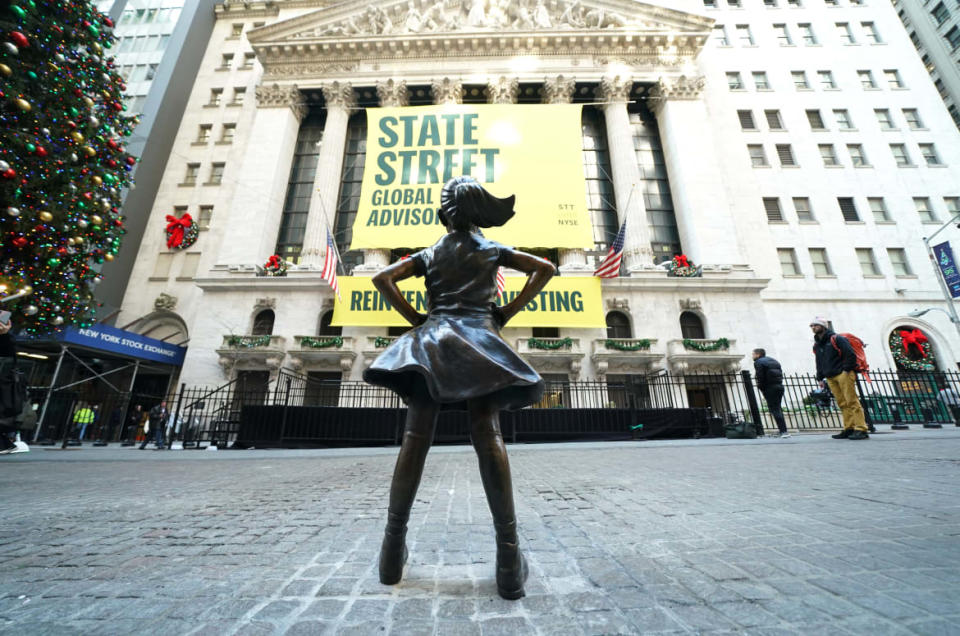 <div class="inline-image__caption"><p>The statue was moved to face the New York Stock Exchange in December 2018.</p></div> <div class="inline-image__credit">Timothy A. Clary/Getty</div>