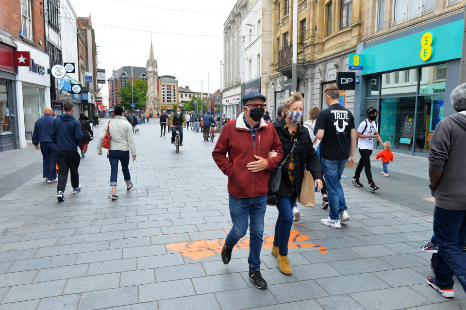 Members of the public on Gallowtree Gate in Leicester City Centre as speculation grows about a localised lockdown in Leicester