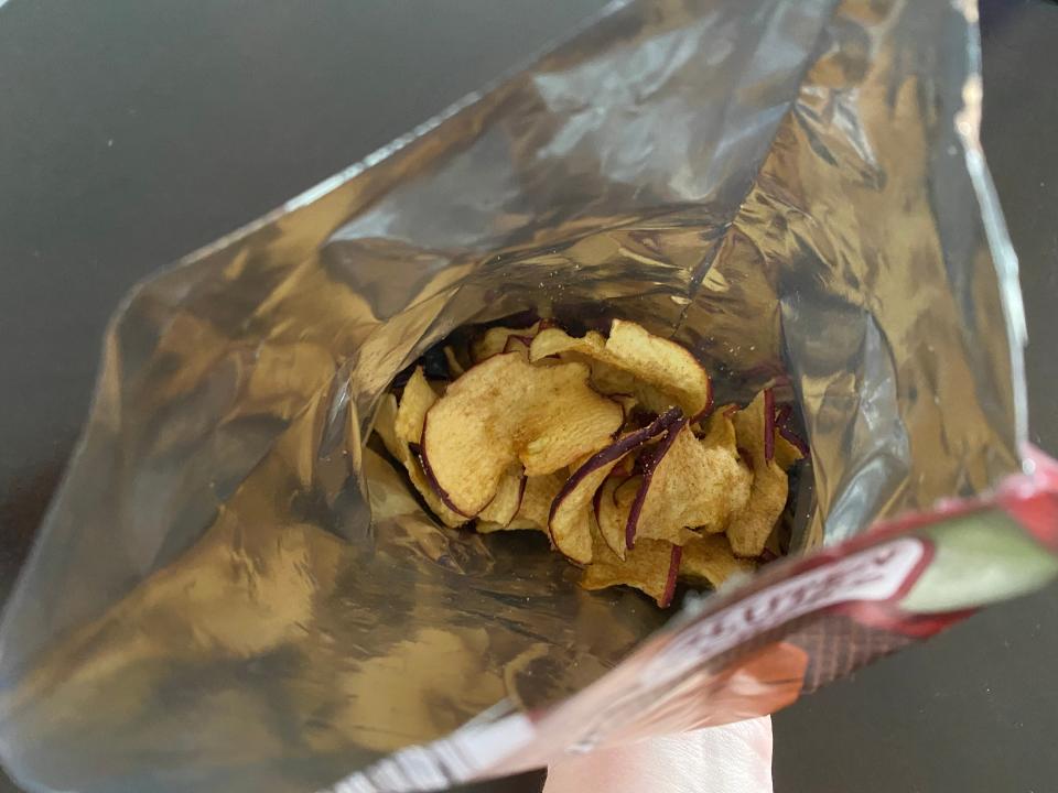 View inside the cinnamon apple chip bag from aldi