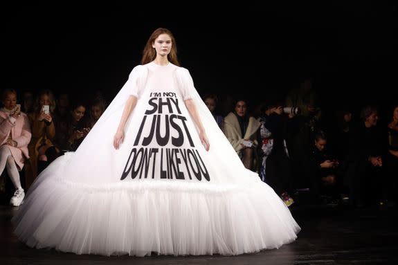 A model walks the runway during the Viktor & Rolf Spring Summer 2019 show as part of Paris Fashion Week.