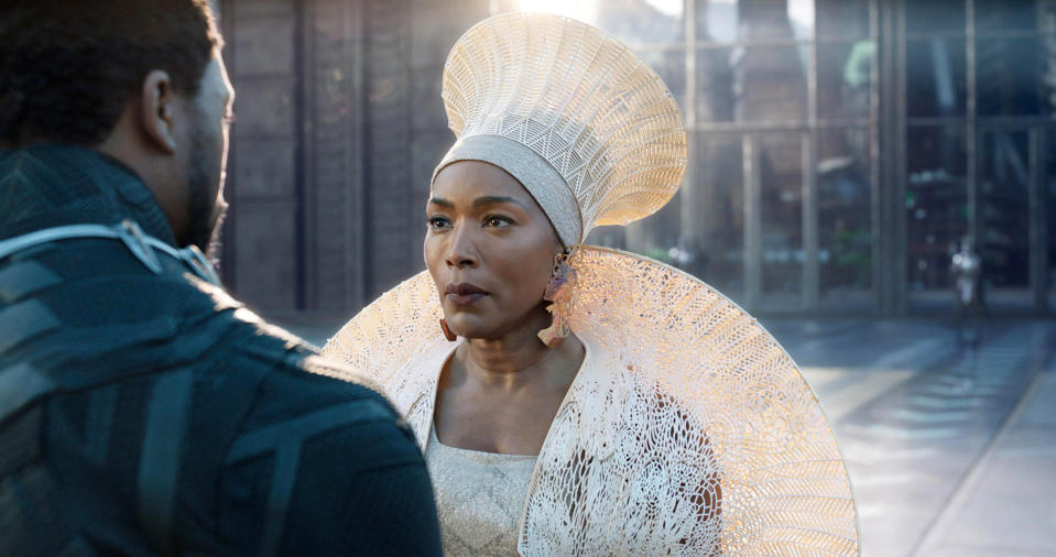 Chadwick Boseman and Angela Bassett in Black Panther. (Alamy )