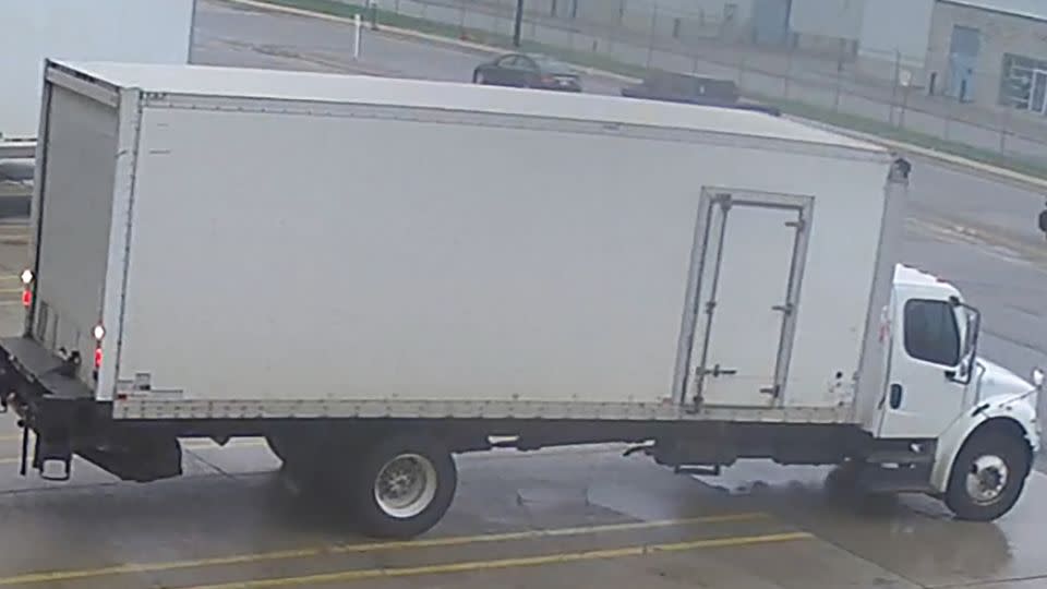 Police say a five-ton, white box truck was used in the theft. - Peel Regional Police