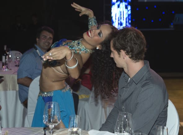 Andy Murray squirms as belly dancer gyrates in front of him in Dubai