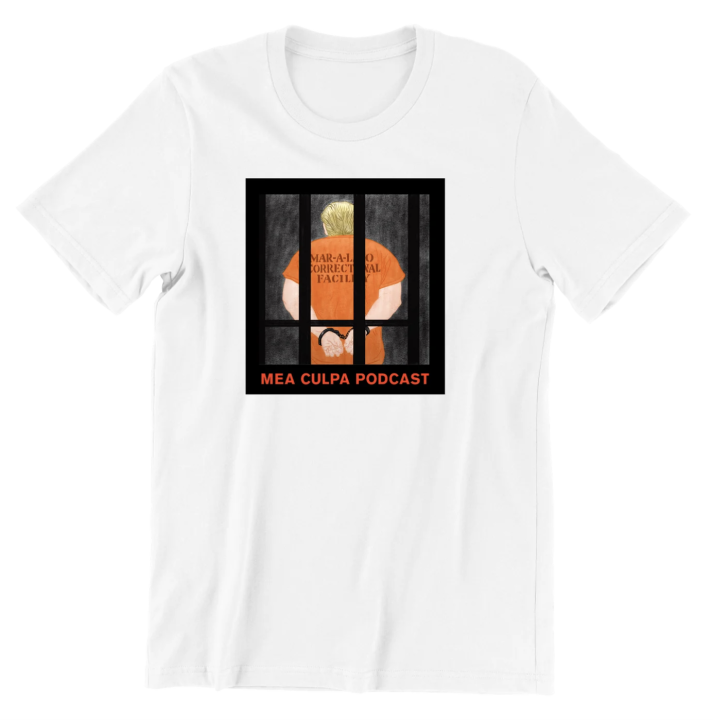 A T-shirt depicting Trump behind bars
