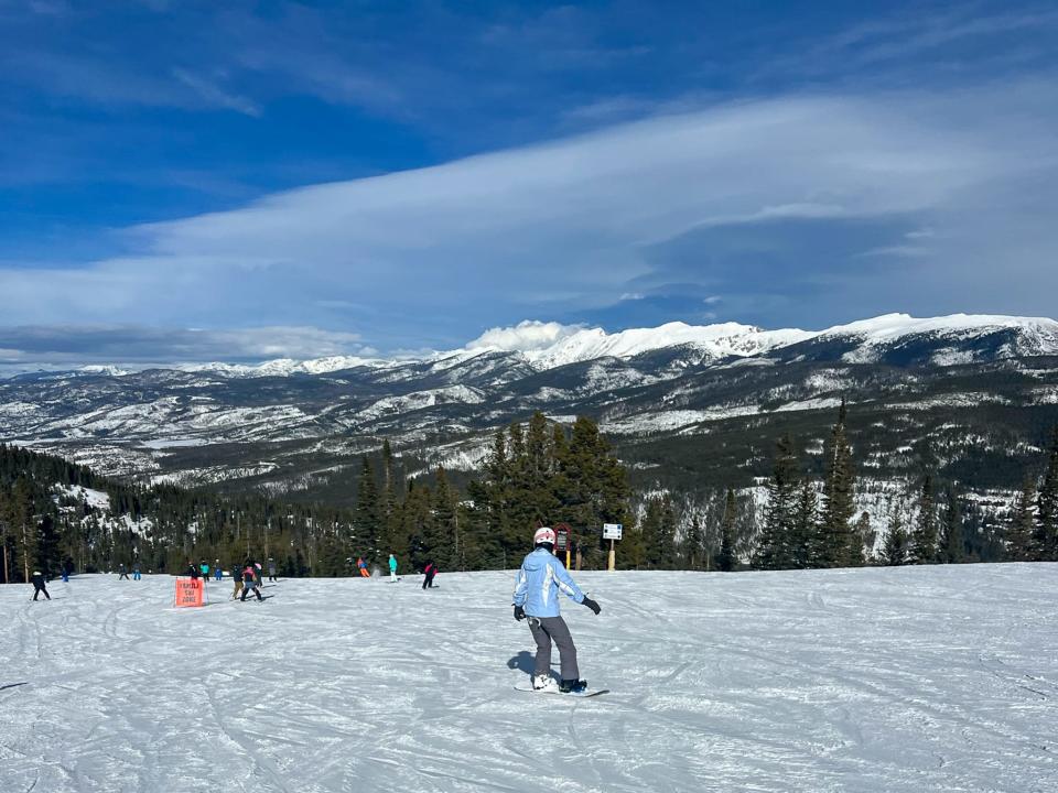 The author snowboarding at the Winter Park Resort.