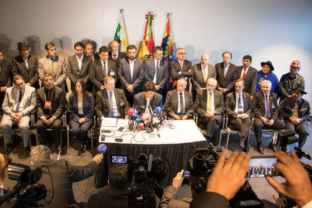 Bolivian President Evo Morales speaks at a news conference after the opening of hearings at the World Court in The Hague, the Netherlands March 19, 2018. REUTERS/David Morales NO RESALES. NO ARCHIVES