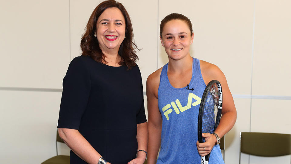 Annastacia Palaszczuk, pictured here with Ash Barty in 2019.