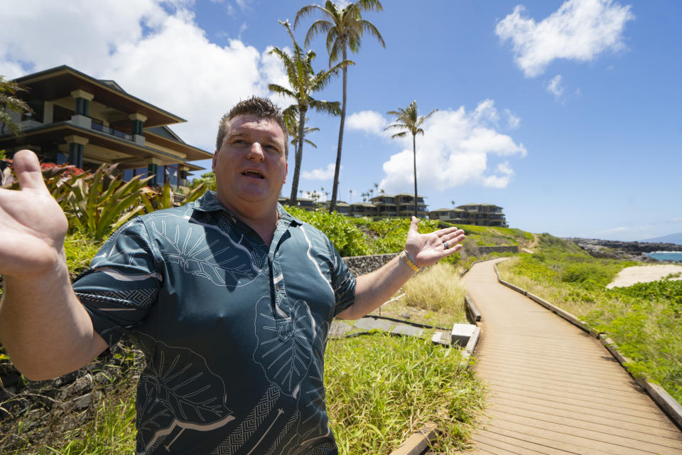 Jeremy Stice, who manages more than 40 vacation rental properties, talks about the short-term rentals along the coast at The Ridge Villas on Monday, June 24, 2024, in Lahaina, Hawaii. The mayor of Maui County in Hawaii wants to stop owners of thousands of vacation properties from renting to visitors. Instead, he wants the units rented long-term to people who live on Maui to address a chronic housing shortage that intensified after last August’s deadly wildfire. (AP Photo/Mengshin Lin)