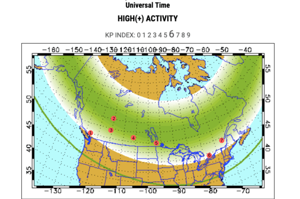 Northern Lights map of the G2 storm on September 1.