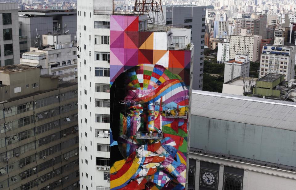 Brazilian street artist Eduardo Kobra painted a larger-than-life tribute of the famed Brazilian architect Oscar Niemeyer, who died in December 2012. The 56m mural is painted on the side of a building in the financial district of Sao Paolo. Niemeyer's architectural vision was influential in Brazil (Reuters)