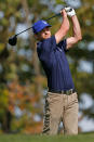 MEDINAH, IL - SEPTEMBER 25: Hollywood star Justin Timberlake hits a tee shot during the 2012 Ryder Cup Captains & Celebrity Scramble at Medinah Country Golf Club on September 25, 2012 in Medinah, Illinois. (Photo by Jamie Squire/Getty Images)