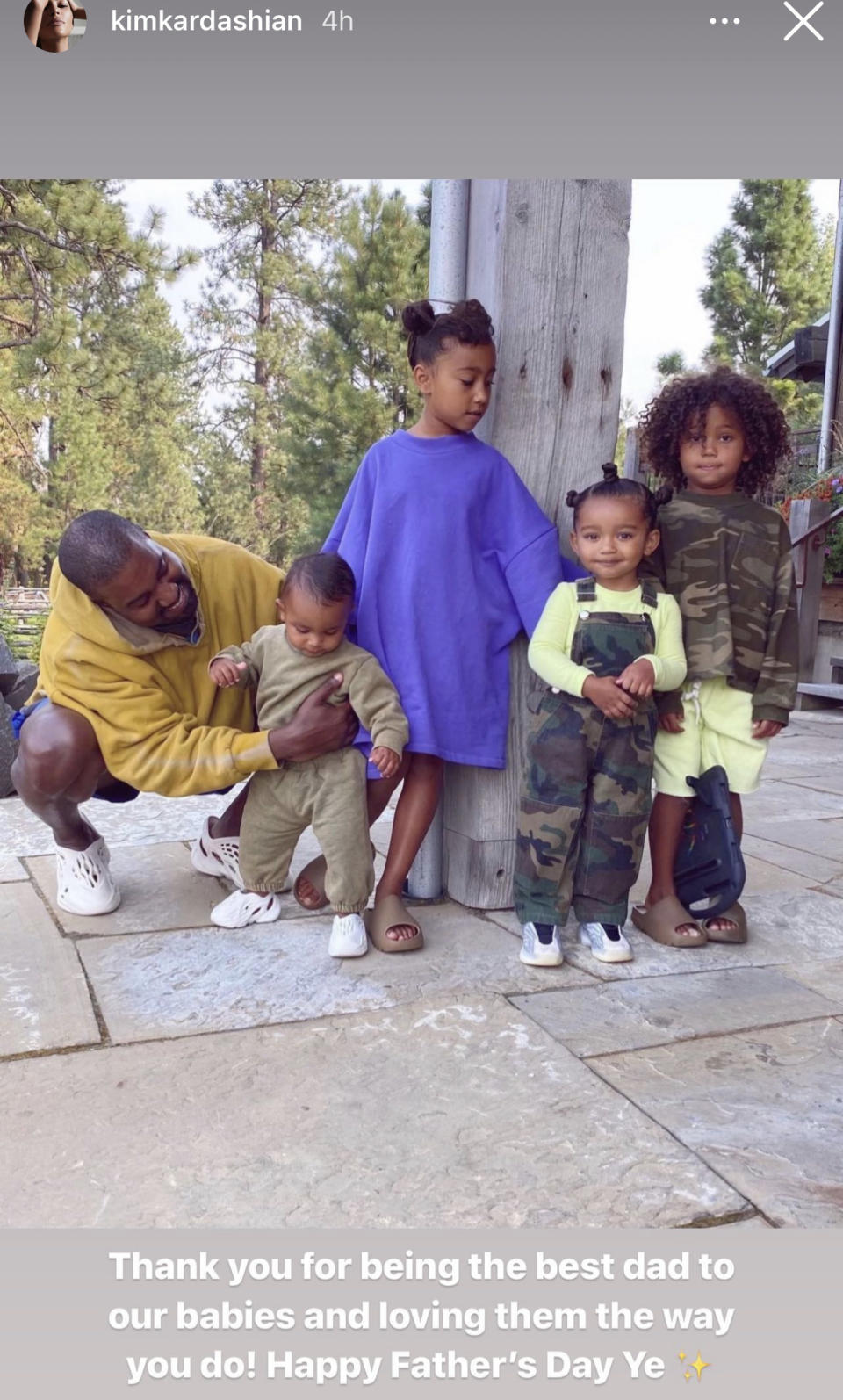 Kim Kardashian's Father's Day post reads: "Thank you for being the best dad to our babies and loving them the way you do! Happy Father's Day Ye"