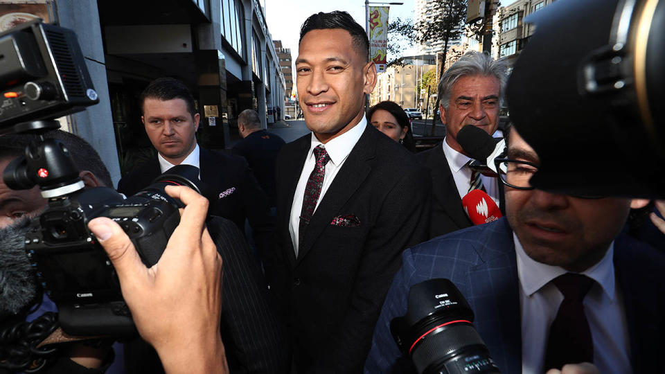 Israel Folau arrives ahead of his meeting with Rugby Australia at the Fair Work Commission. (Photo by Mark Metcalfe/Getty Images)