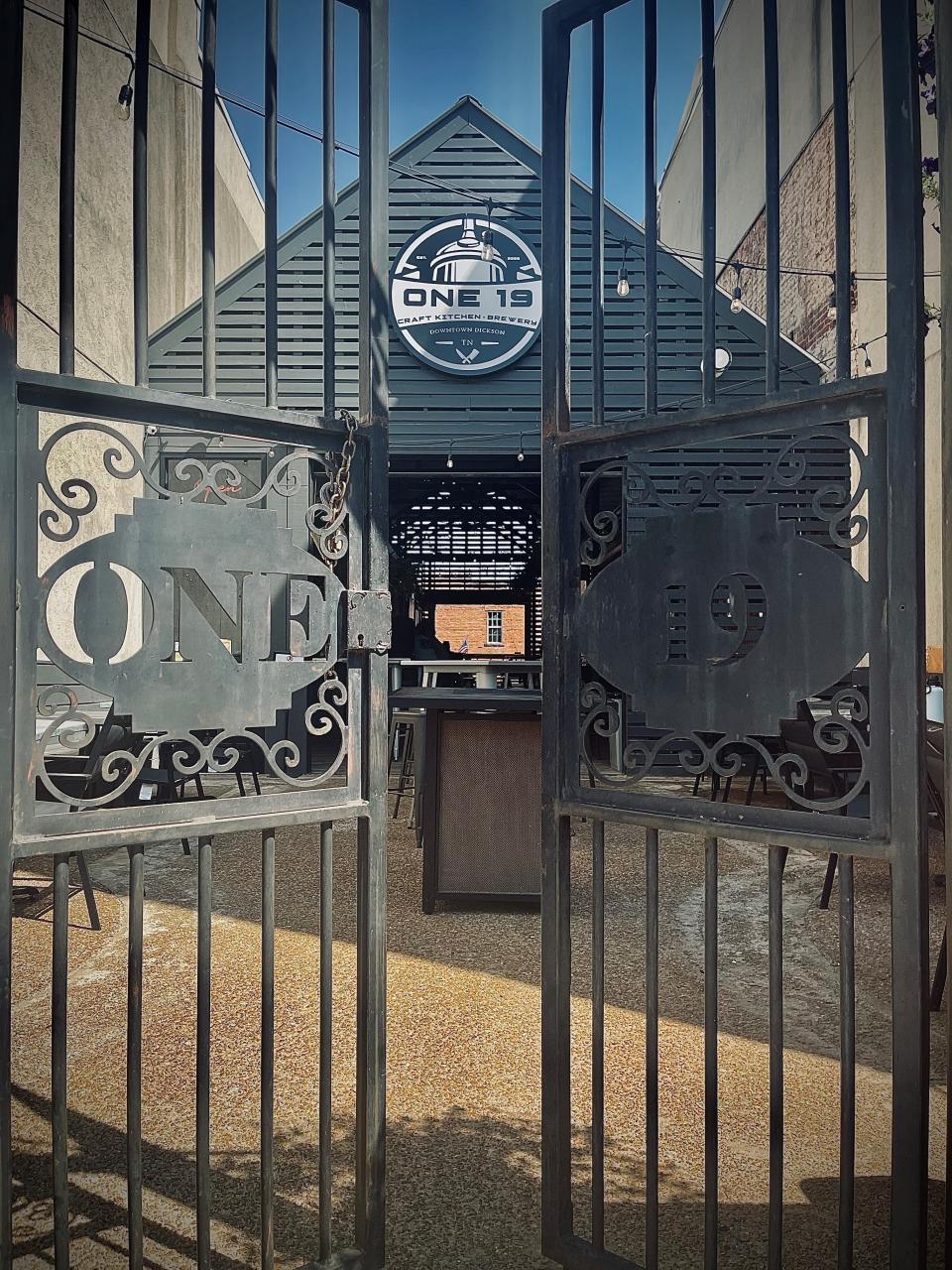 The entrance to One19 Craft Kitchen & Brewery on Main Street in Downtown Dickson.