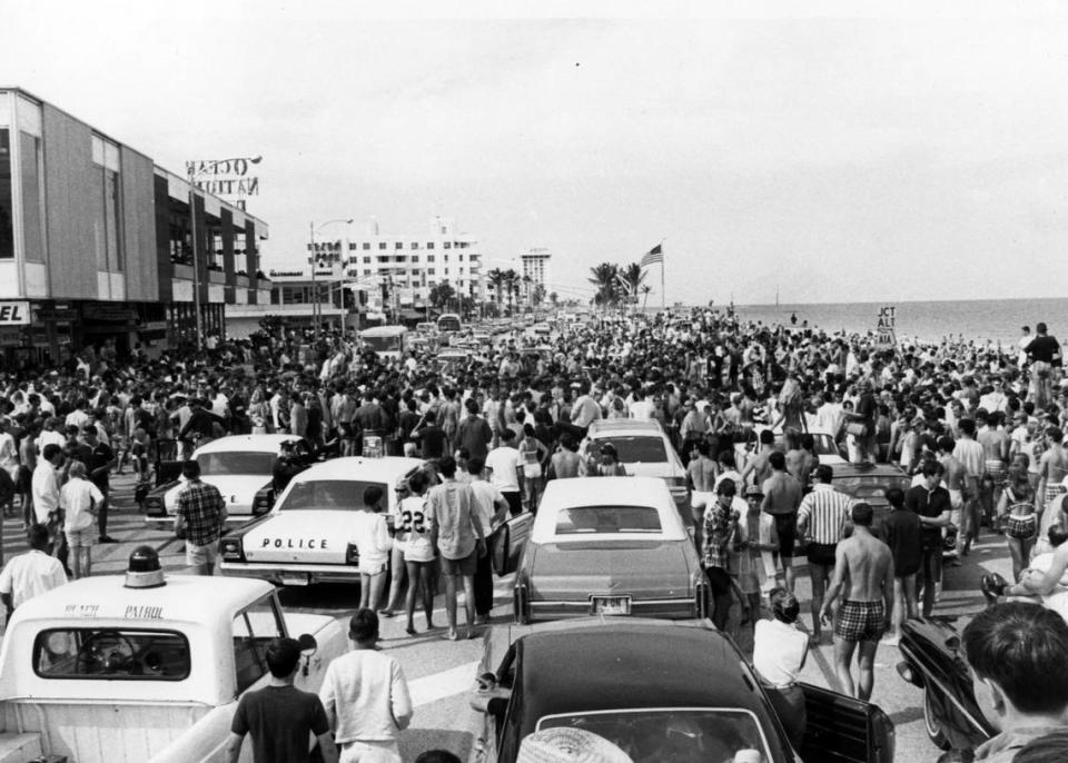 This is a photo from the late-’60s capturing spring break on Fort Lauderdale beach.