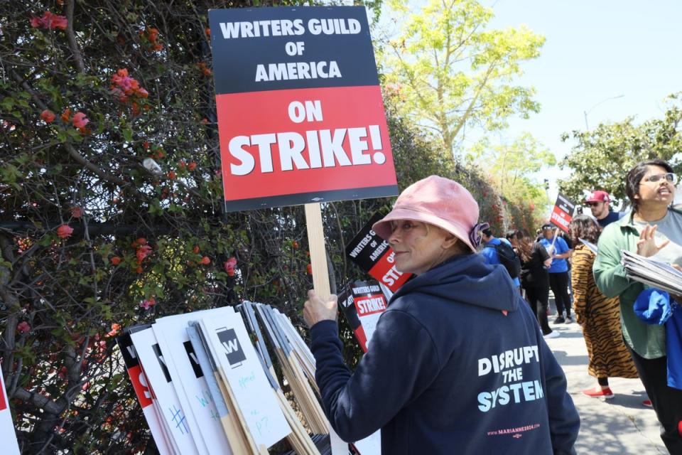 Frances Fisher on the picket lines outside CBS Television City in Los Angeles (Getty Images)