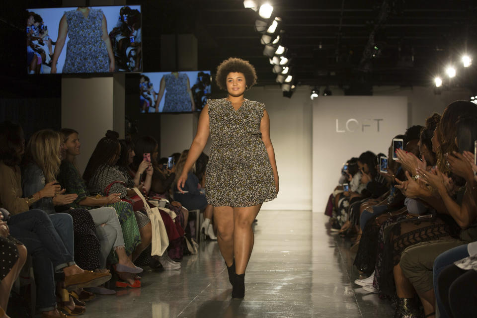 The Loft spring 2019 collection is modeled during Fashion Week Friday, Sept. 7, 2018, in New York. (AP Photo/Kevin Hagen).