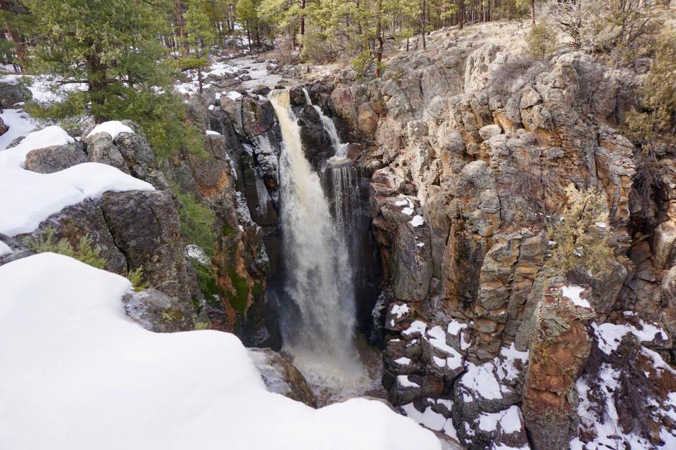 This waterfall flows seasonally in Sycamore Canyon, south of Williams, Arizona. During dry times, it is a popular site for rock climbers.