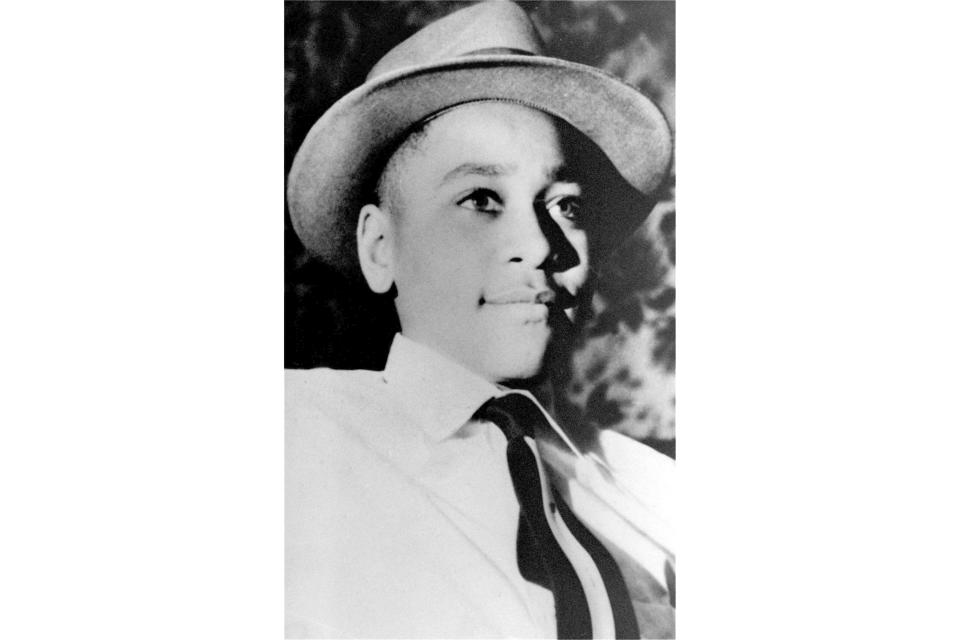 FILE - This undated file photo shows Emmett Till, a 14-year-old black Chicago boy, whose body was found in the Tallahatchie River near the Delta community of Money, Miss., Aug. 31, 1955. People carrying a white nationalist flag were caught on security cameras, Saturday, Nov. 2, 2019, trying to film in front of a new memorial to lynching victim Emmett Till. (AP Photo/File)