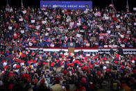 President Donald Trump speaks during a campaign rally at Erie International Airport tom Ridge Field in Erie, Pa, Tuesday, Oct. 20, 2020. (AP Photo/Gene J. Puskar)