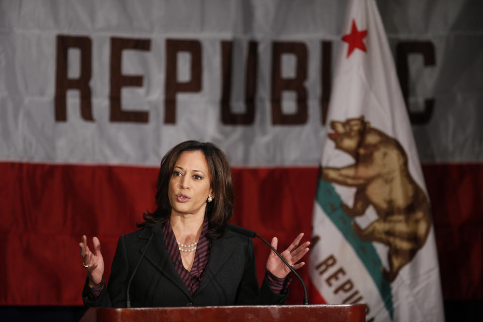 California Attorney General Kamala Harris gives her first news conference in Los Angeles on in 2010.  (Photo: Damian Dovarganes/AP)