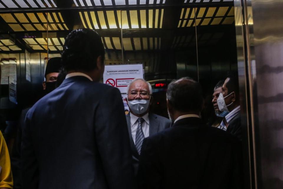 Datuk Seri Najib Razak is pictured at the Kuala Lumpur High Court July 1, 2020. — Picture by Firdaus Latif