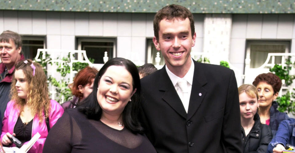 Riley with her Emmerdale co-star Mark Charnock in 2000 (PA Images)