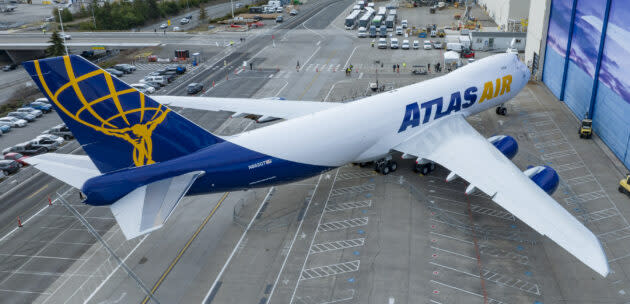The last 747 jumbo jet to be built sits outside Boeing’s factory in Everett. (Boeing Photo)