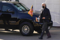 President Joe Biden walks to greet members of the United States Coast Guard at the United States Coast Guard Station Brant Point in Nantucket, Mass., Thursday, Nov. 25, 2021. after virtually meeting with service members from around the world to thank them for their service and wish them a happy Thanksgiving.( AP Photo/Carolyn Kaster)