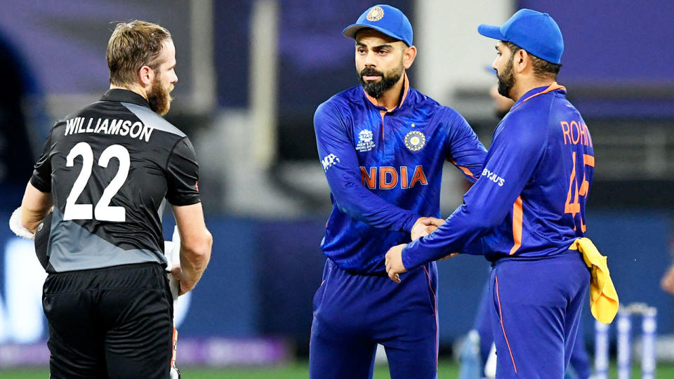 Virat Kohli and Rohit Sharma, pictured here shaking hands with Kane Williamson.