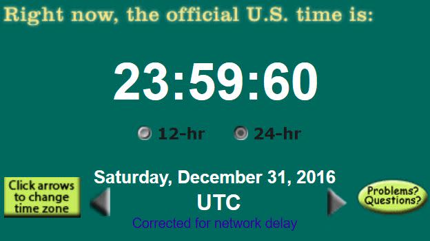 顯示在UTC2016年12月31日的閏秒，於台灣是2017年1月1日7:59:60，之後才是8:00:00。（圖／翻攝自維基百科）