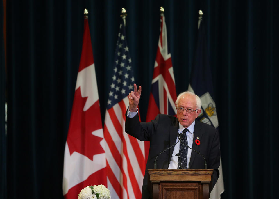 Sen. Bernie Sanders speaks at the University of Toronto about his vision for universal health care in the United States. (Photo: Steve Russell/Toronto Star via Getty Images)