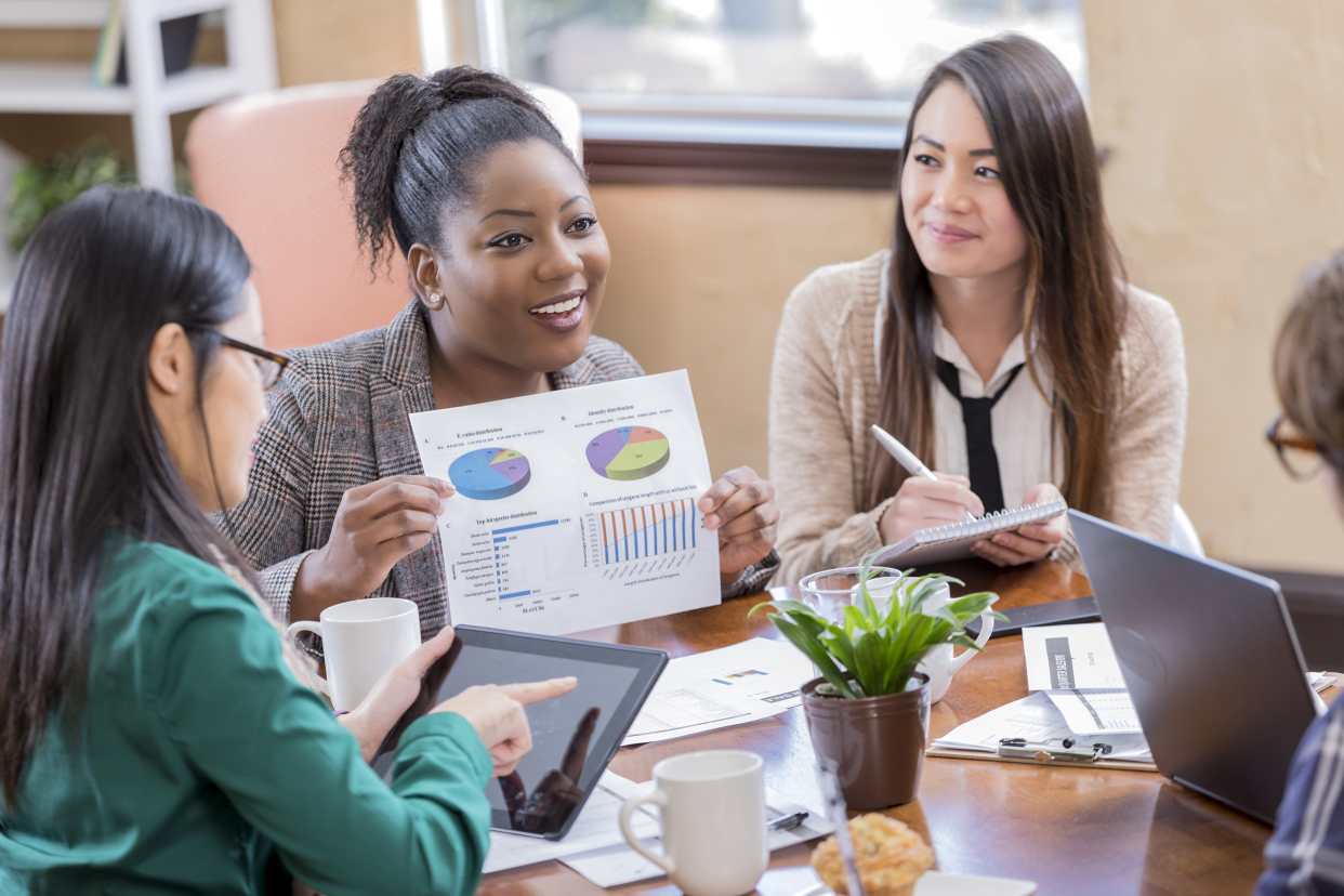 Group of women discussing financial planning