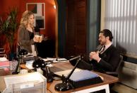 <p>She claims that it's because she had to work, but Adam is suspicious and questions whether she had lunch with somebody else.</p>