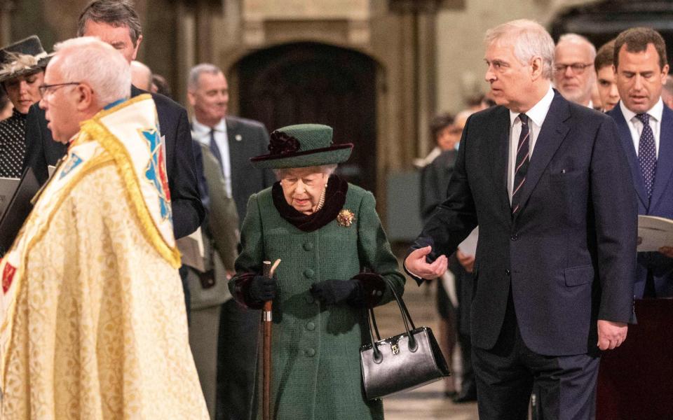 Prince Andrew attends the Service of Thanksgiving for Prince Philip alongside the Queen - RICHARD POHLE 