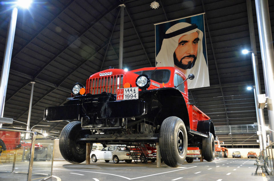 <p>Trucks and SUVs are well represented in the Sheikh’s museum. The most impressive one is undoubtedly this <strong>gigantic replica of a Dodge Power Wagon</strong>, a model commonly seen in the United Arab Emirates desert during the <strong>1950s</strong>. It’s big enough to park a full-size, 1980s Chevrolet pickup under yet it <strong>runs and drives</strong>.</p>