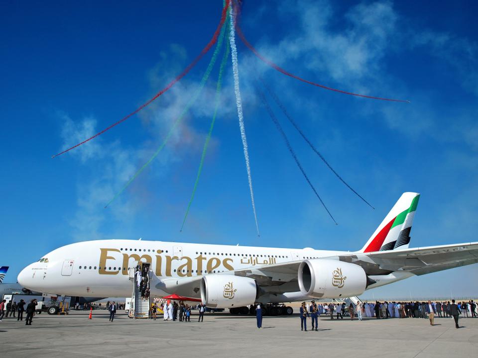 Emirates A380 at the Dubai Airshow in 2023.