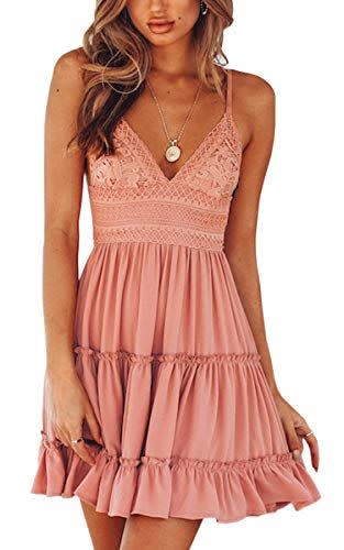 ECOWISH V-Neck Spaghetti Strap Bowknot Skater Dress