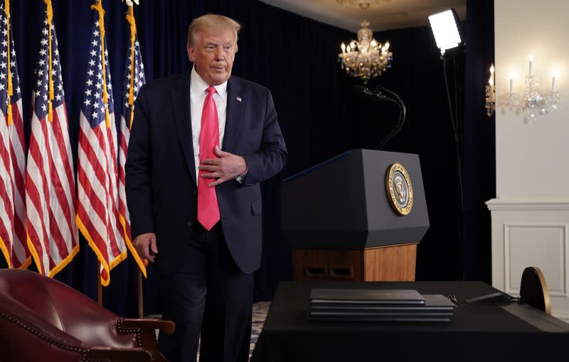 U.S. President Donald Trump holds a news conference at his golf resort in Bedminster