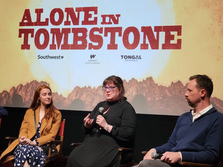 Pictured at the panel discussion at the movie premiere of Hudson author E.A. Comiskey's work "Alone in the Tombstone" are from left to right: Kelsey Taylor (Director), E.A. Comiskey (Author) and Chris Matthieu (Wattpad).