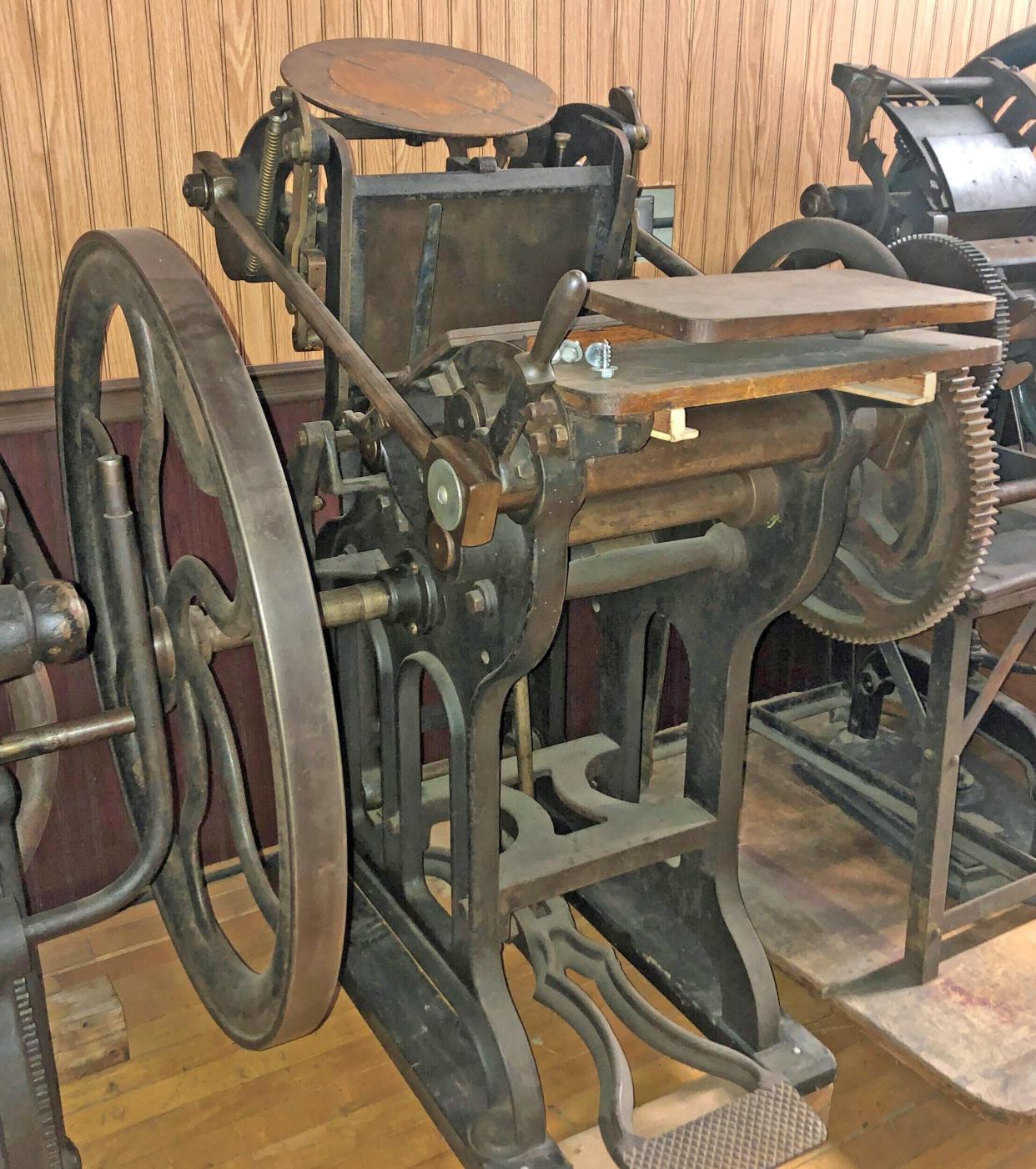 An 1873 job press, a new addition to the Charlevoix Sentinel printing empire.