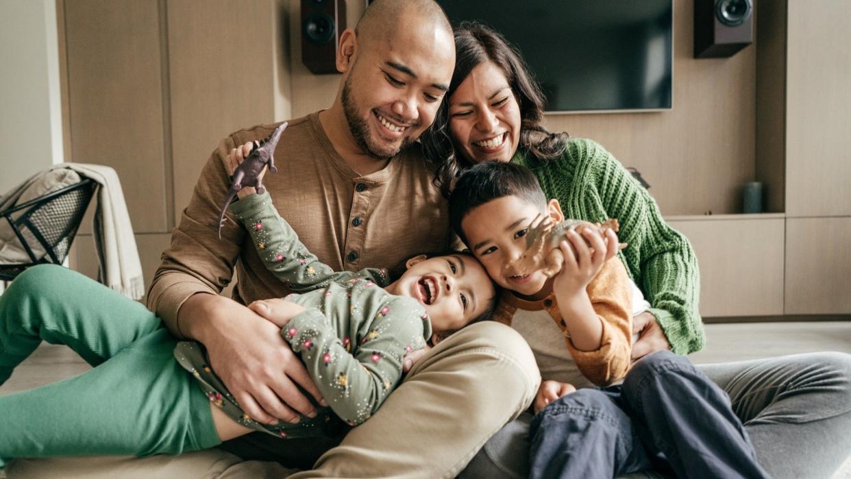 Family with two kids stock photo