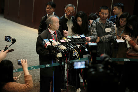 Chinese Academy of Social Sciences Emeritus Professor Qiu Renzong speaks to the media during International Summit on Human Genome Editing at the University of Hong Kong in Hong Kong, China November 28, 2018. REUTERS/Aleksander Solum