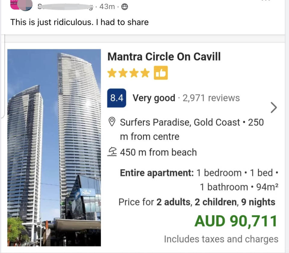 A screenshot showing the price of the hotel at $90, 711.