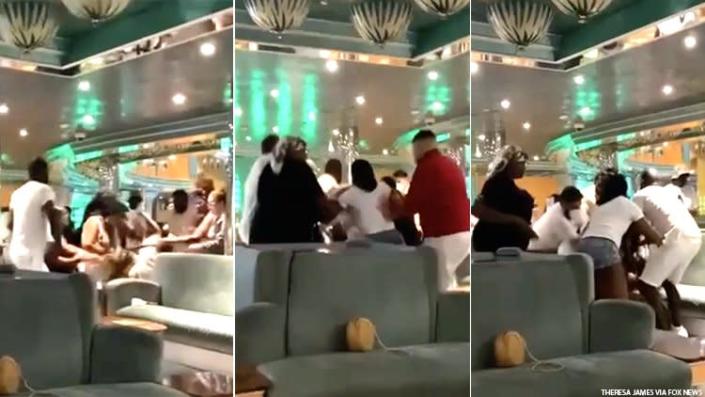 A massive fight breaks out on the Carnival Magic involving up to 60 passengers following allegations of cheating and threesomes