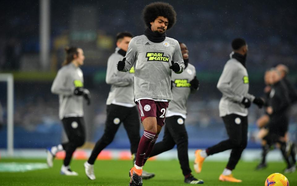 Hamza Choudhury of Leicester City warms up ahead of the Premier League match between Everton and Leicester City at Goodison Park on January 27, 2021 in Liverpool, England. - GETTY IMAGES