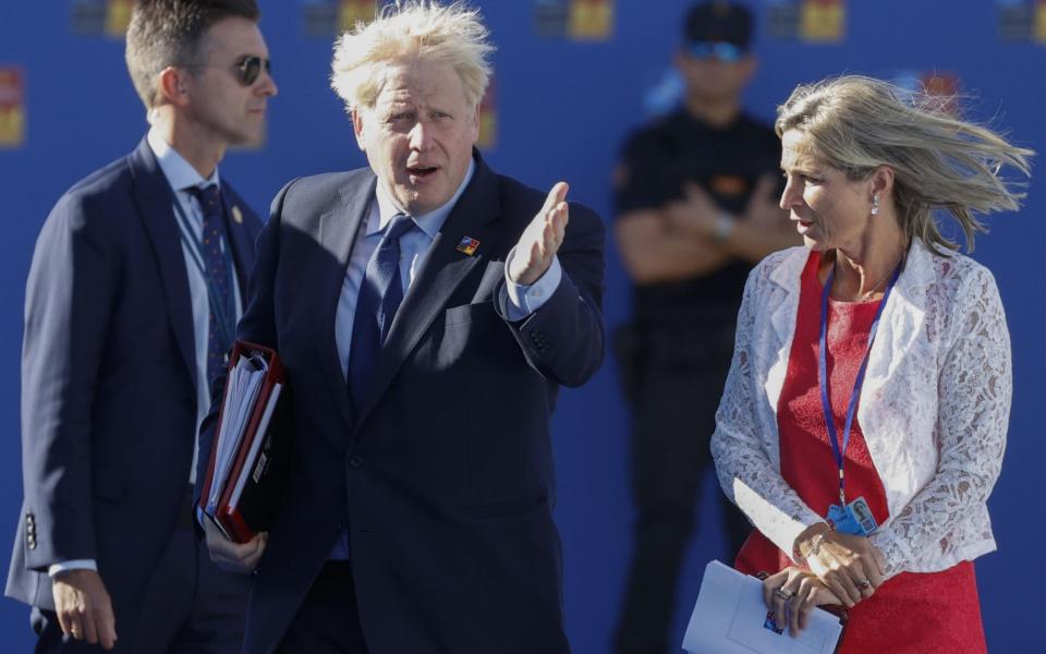 Boris Johnson is pictured as he arrives at the Nato summit in Madrid this morning - Juan Carlos Hidalgo/Shutterstock