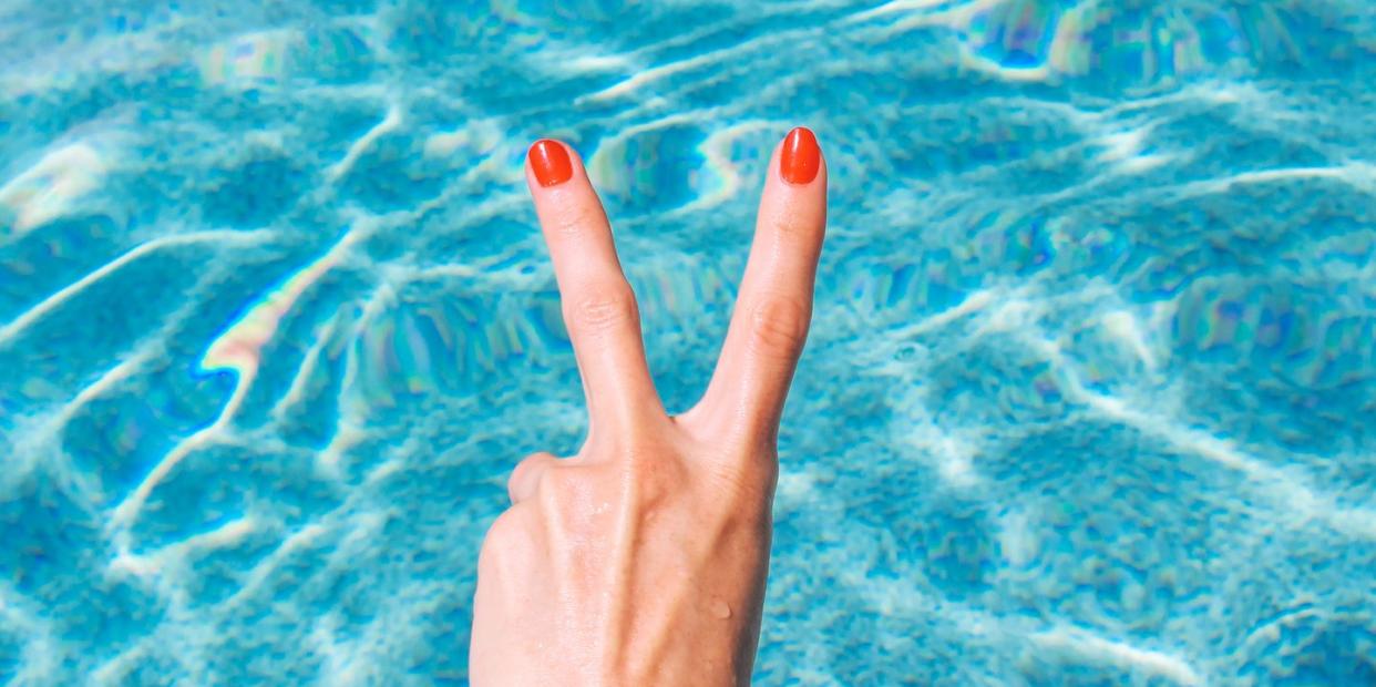 peace sign summer swimming pool tourist