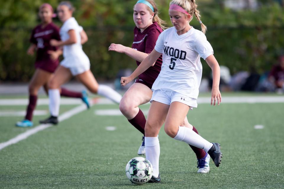 Archbishop Wood's Ava DeGeorge dribbles at Monsignor Bonner and Archbishop Prendergast Catholic High School in Drexel Hill on Monday, Sept. 26, 2022. The Vikings won 11-0. 